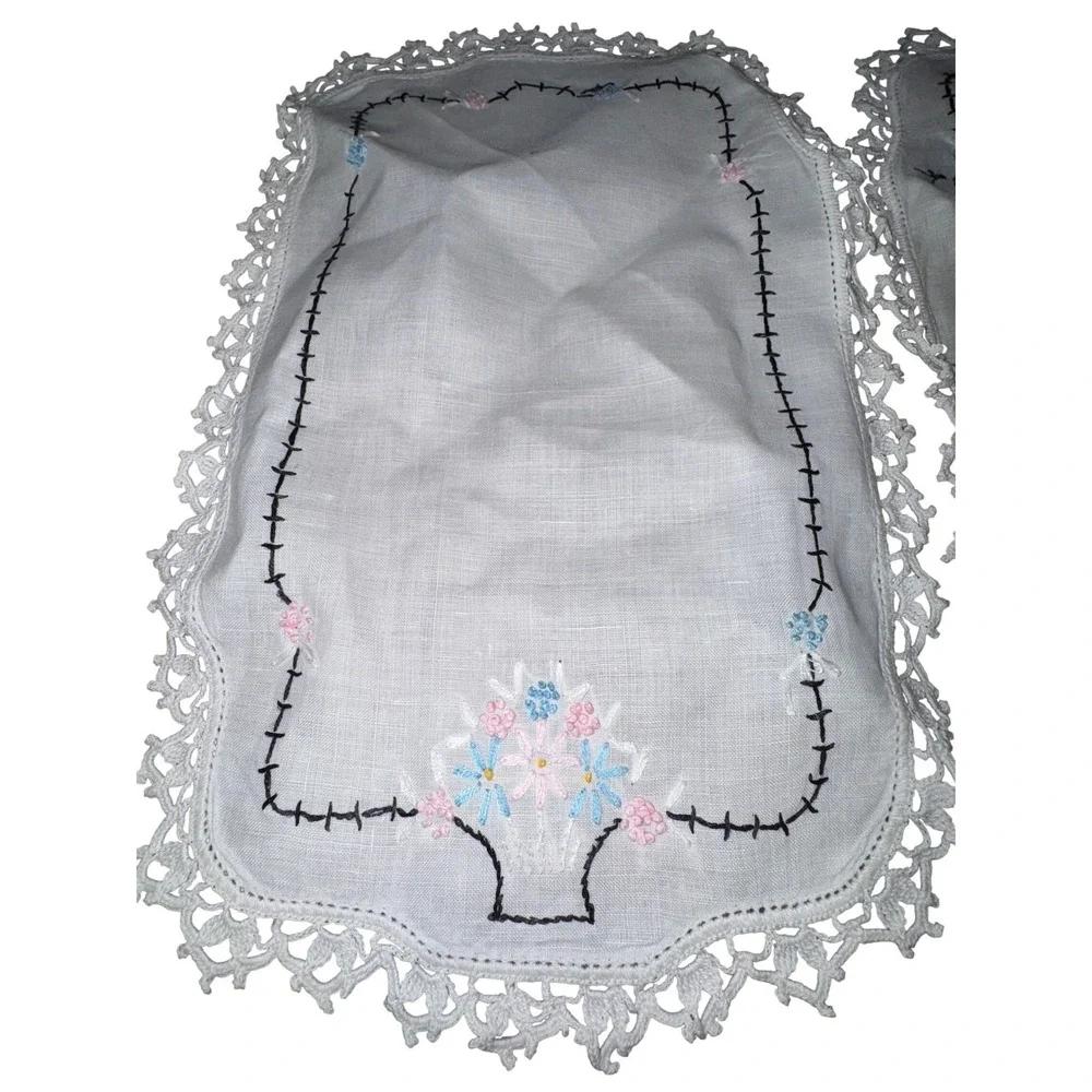 Vintage Lot 5 Hand Embroidered Table Linens Doilies Floral Needlework Lace